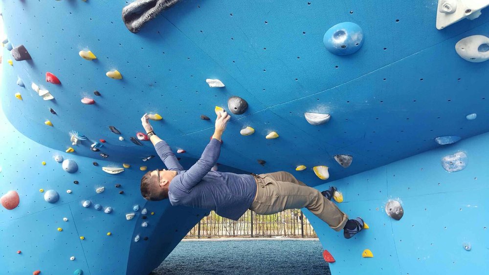 I found this awesome outdoor bouldering gym underneath the Manhattan Bridge in NYC.